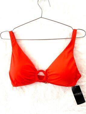 Ralph Lauren Coral-Red Bikini Top with O-Ring Detail NWT size L